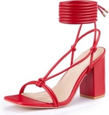 Elisabet Tang Womens Lace Up Chunky Heels Sandals 3 inch Block Heels Ankle Sz 11