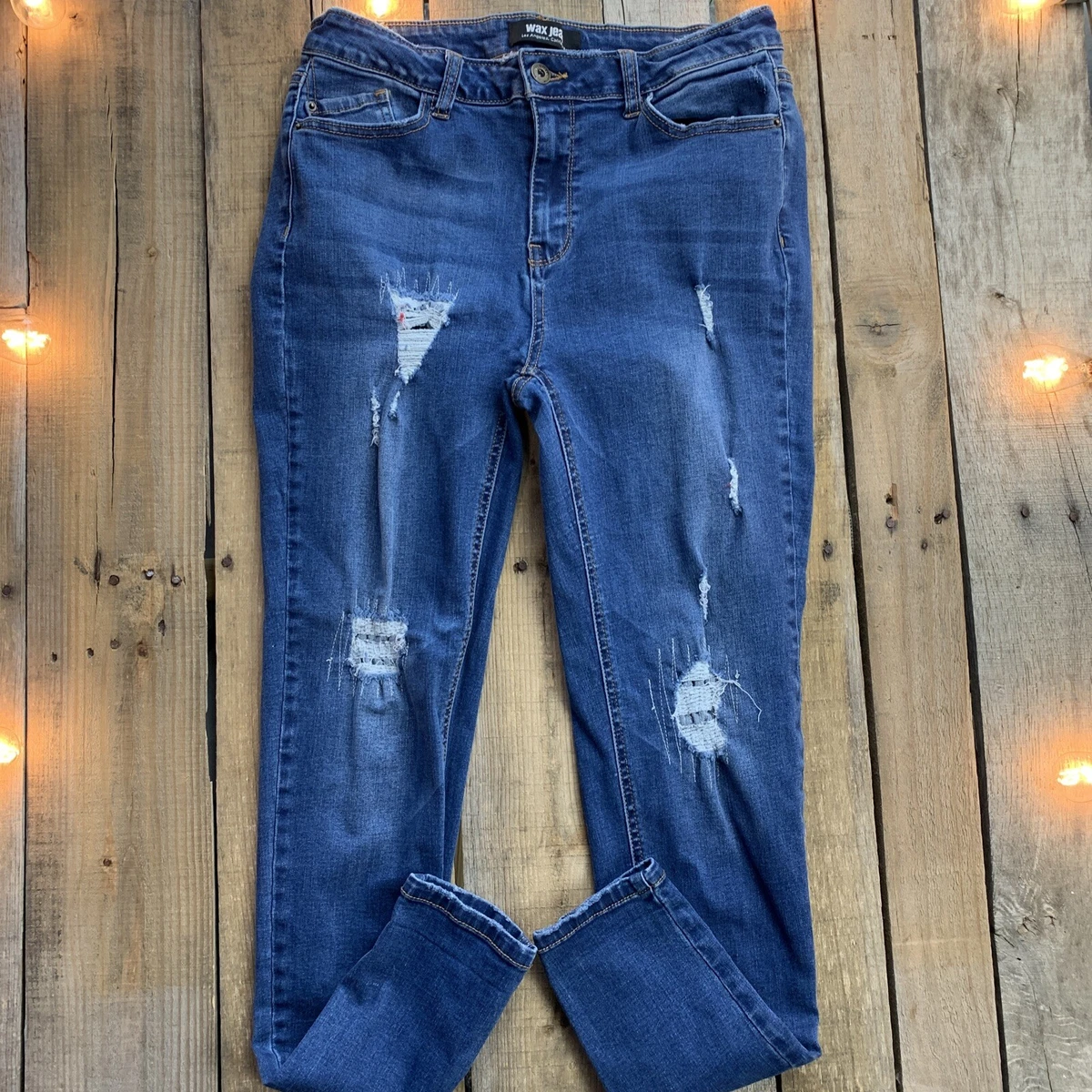 Wax Jeans Blue Denim Womens Size 13 Distressed