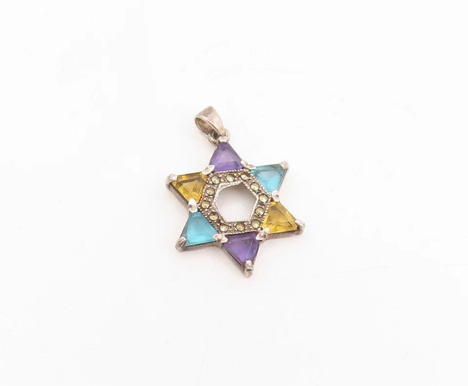 Colgante de plata de ley 925 vintage con múltiples piedras preciosas estrella de David encanto PT25294 Foto 2 de 4