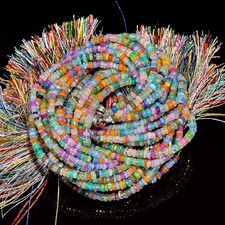 Multi Ethiopian Opal Gemstone Roundel Shape Smooth Beads 4X4X2mm Strand 8" UB700