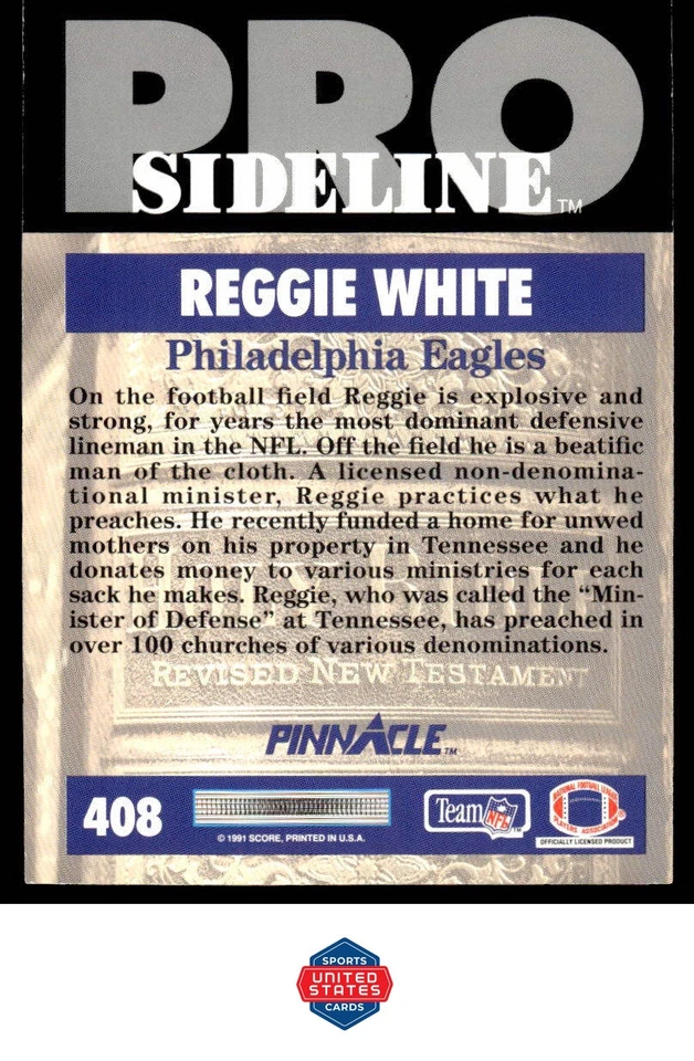 1991 Pinnacle #408 Reggie White - Image 2 of 2