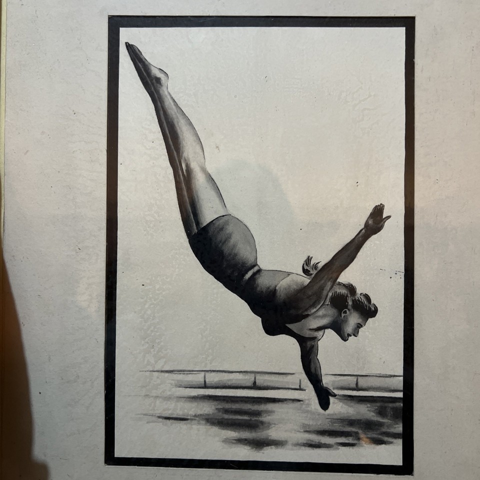 Pen Ink Pool Vintage Pen And Ink Drawing Of A Woman Diving Into Pool 12x15inch | eBay UK