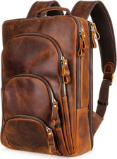 Full Grain Leather Backpack 15.6" Laptop Bag Men'S Vintage Genuine Leather Busin