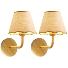 Set of Two Stick-On Hand Woven Wall Sconces, Battery Stick-on (2 Pack) Rattan
