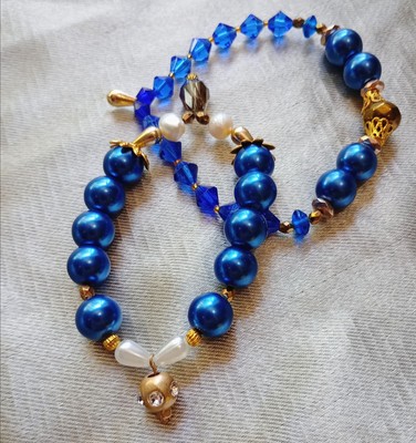 Bohemian Glass Bead And Faux Pearl Bracelet Set SzL Artisan Made
