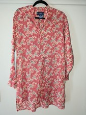 Vintage 90s Ralph Lauren Sheer Floral Sleep Shirt Dress Red Rose Tunic CoverUp S