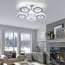 Modern Big Crystal Ceiling Light LED Chandelier Five Ring Pendant Light for Dinn