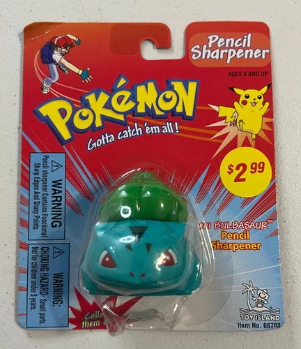 Vintage 1999 Toy Island Nintendo Pokemon Pencil Sharpener Bulbasaur on Card