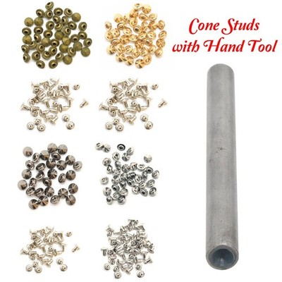 Metall Punk Kegel Nieten mit Befestigung Handwerkzeug Leder Taschen Kleidung 6,5/9 mm