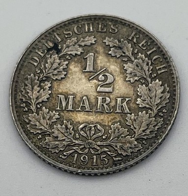 1915-J Germany 1/2 Mark Better Date Silver .900 KM#17