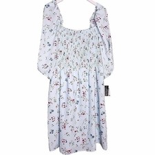 Bar III Dress Blue Floral Puff Sleeve Smocked Cottagecore Peasant Boho M