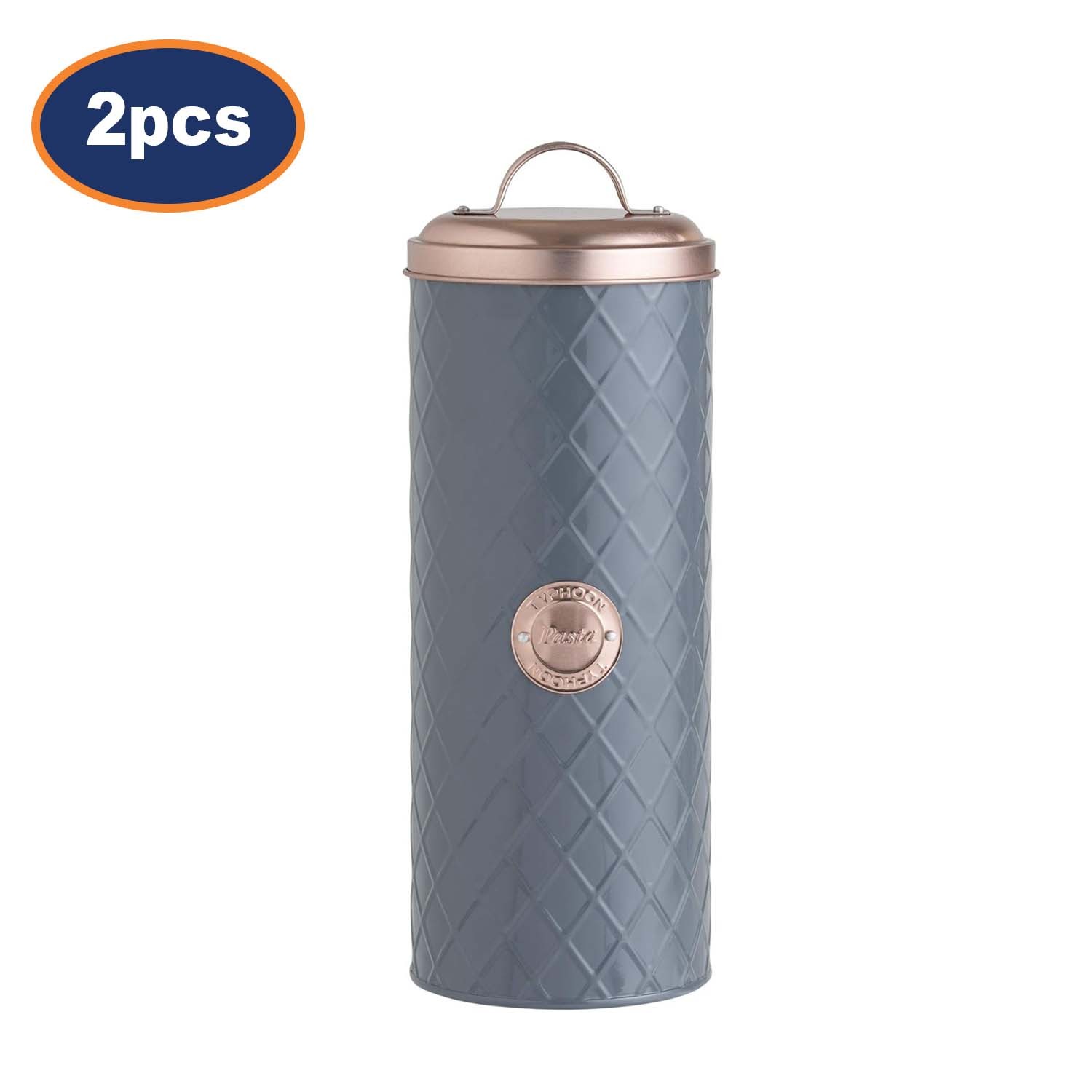 Pasta Jar Grey Coated Steel Airtight Lid Spaghetti Labelled Storage Tin Set of 2