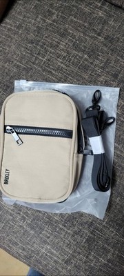 Brixley Women s Beige Crossbody Bag Black Strap Zip Closure, Detachable Strap
