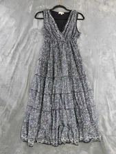 Max Studio Dress Womens Large Black Floral Sleeveless Boho Midi Lined Stretch