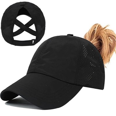 Enwokran Damen Pferdeschwanz Baseball Cap, verstellbar atmungsaktiv Einheitsgröße, schwarz 