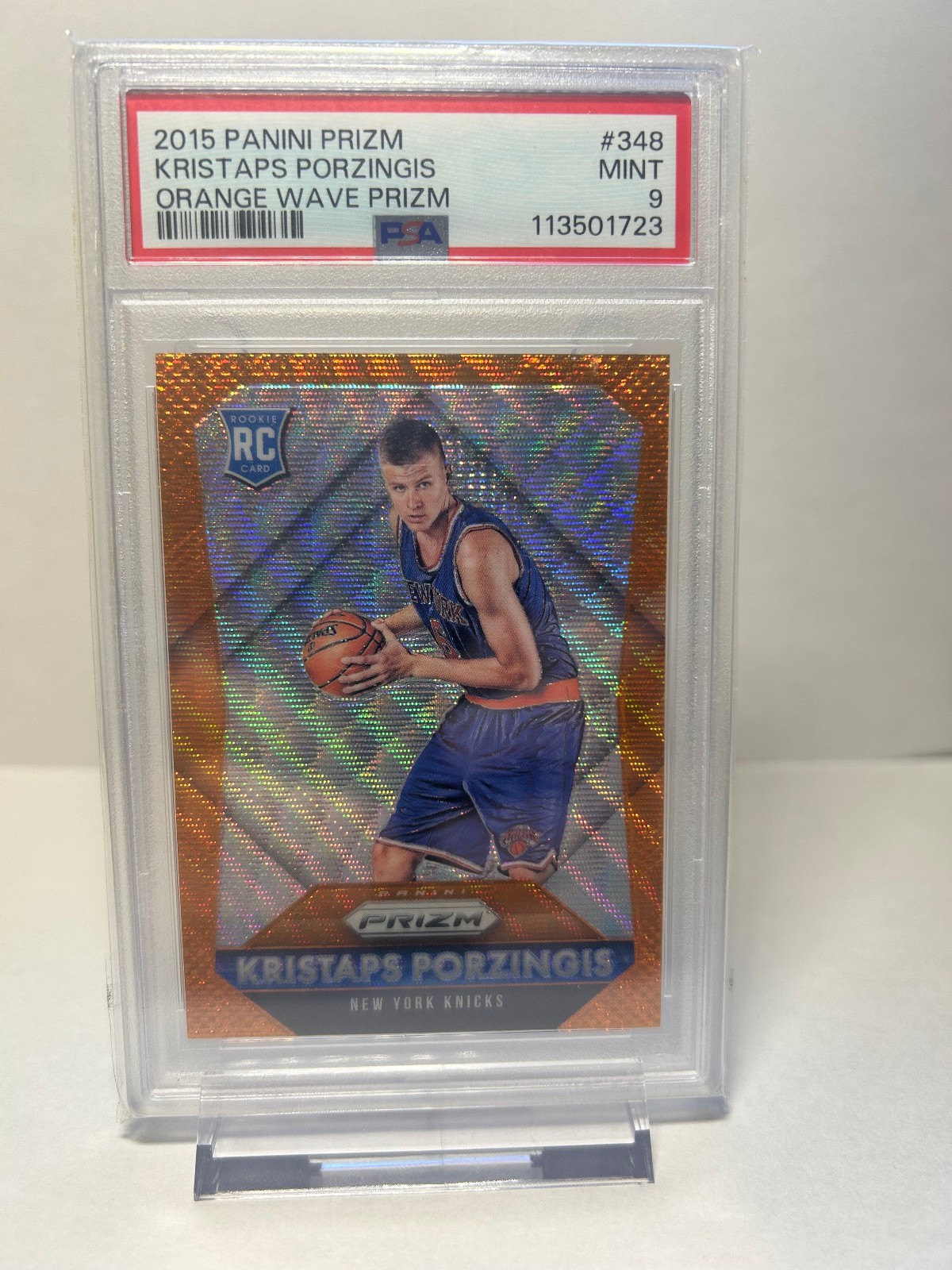 Kristaps Porzingis Rookie 2015-16 Panini Prizm Orange Wave #348 PSA 9 MINT