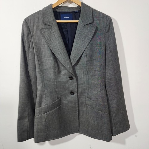 Façonnable, Faconnable Women 8 micro check Grey Wool Blazer Jacket career academia