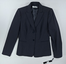 Macys Navy White Pinstripe Carlos Style Tahari Size 6 Single Breasted Blazer