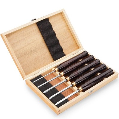 Woodworking HSS Wood Turning Tools Lathe Chisel Set of 5 pcs Mini with Wooden...