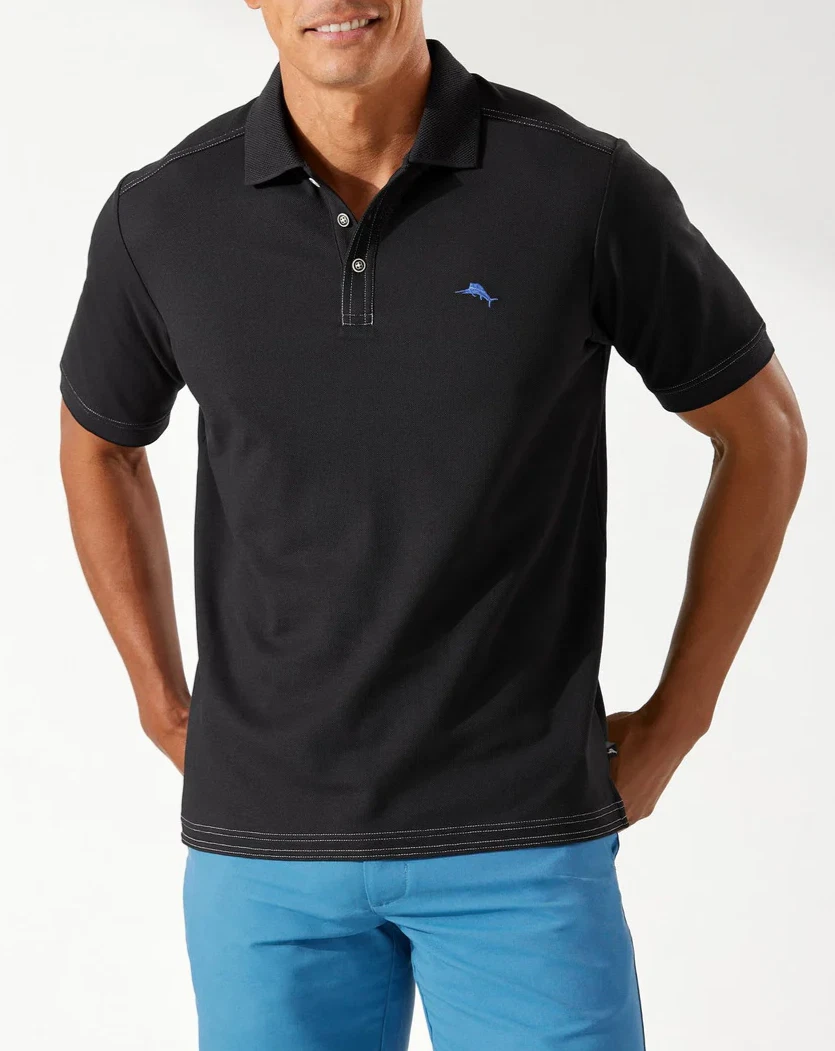 $100 NWT Tommy Bahama IslandZone M mens BLACK Emfielder Supima cotton Polo Shirt