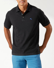  100 NWT Tommy Bahama IslandZone M mens BLACK Emfielder Supima cotton Polo Shirt