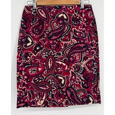 Talbots Petites Womens Red Paisley Cotton Blend Lined Pencil Skirt Knee Sz 4P
