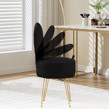 Black Dressing Table Chair with Storage, Vanity Stool with Foldable Backrest