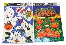Vintage Halloween Static Window Clings Assorted Lot Of 2 Sheets Ghosts Pumpkins