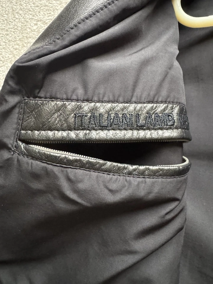 Chaqueta de motociclista Hugo Boss para hombre de cuero de cordero italiano talla 50 estilo negro "arcilla" abrigo Foto 3 de 4