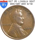 1927 (P) Lincoln Wheat Cent Penny - Circulated Good/Very Good (G/VG)