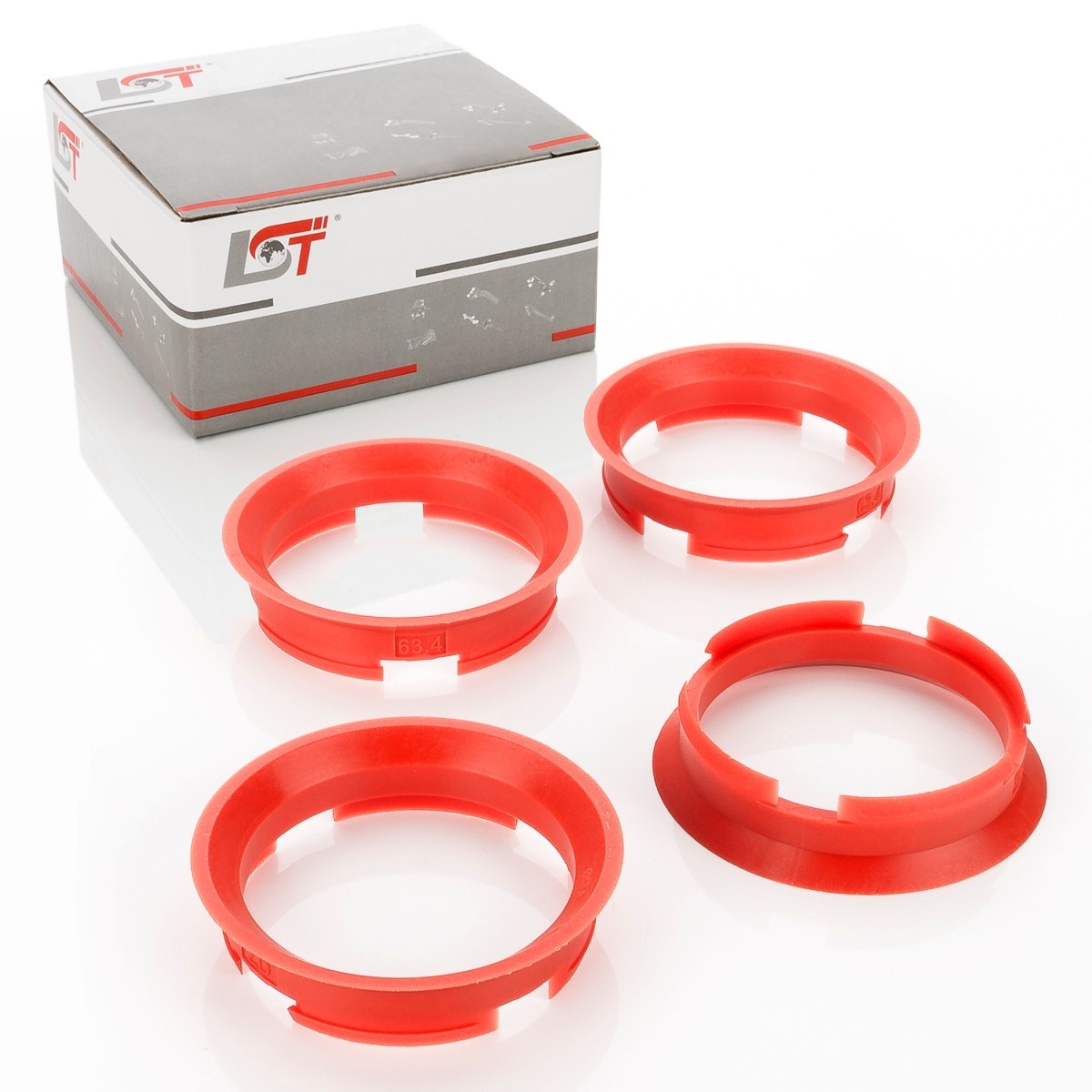 4x centering rings spacers for alloy wheels Ø 57.1 mm - Ø 63.4 mm for MITSUBISHI