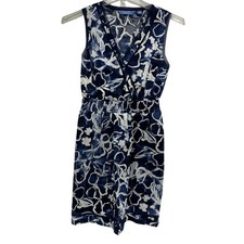 Simply Vera Vera Wang Dress Womens Medium Blue Floral V Neck Sleeveless Pockets