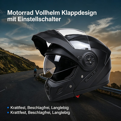 Motorrad Klapphelm Doppelscheibe matt-schwarz klare Scheibe Größe M