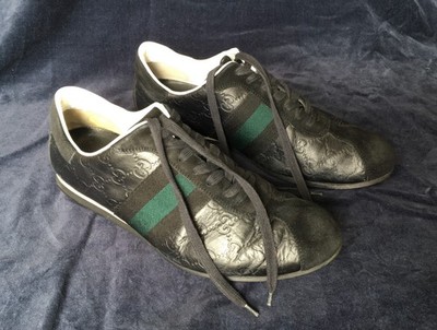 GUCCI Black Guccissima Leather Green Web Casual Sneaker Gr 44 schwarz gebraucht