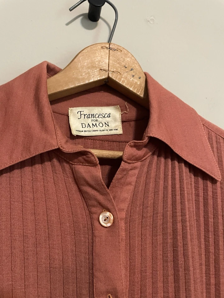 Vestido Francesca For Damon Años 70 100% Lana Plisado Rubor Guayaba Manga Larga 8 Foto 3 de 4