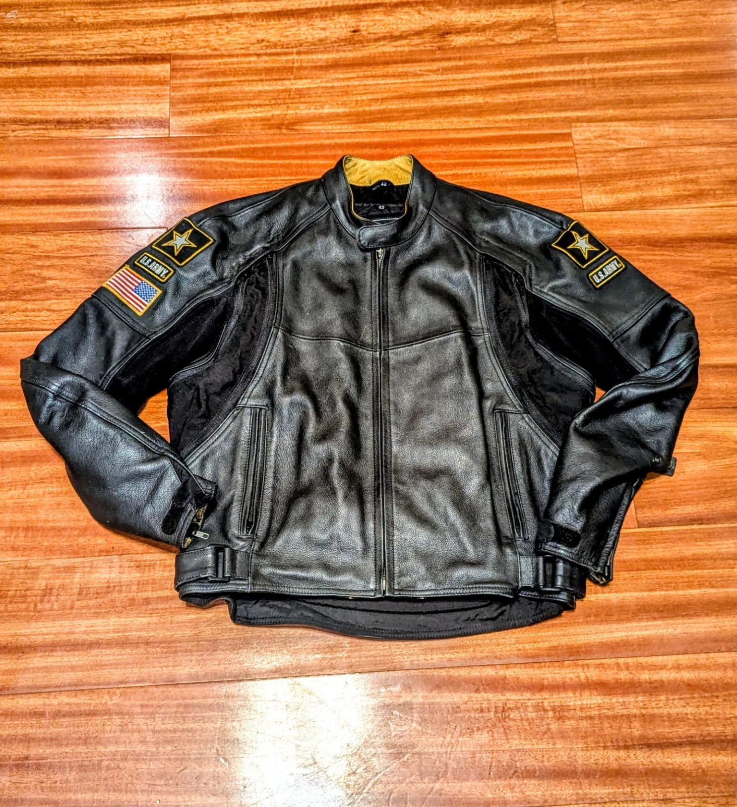 Vtg Power Trip US Army Tactical Leather Motorcycle Gear Padded Jacket sz 42 Med