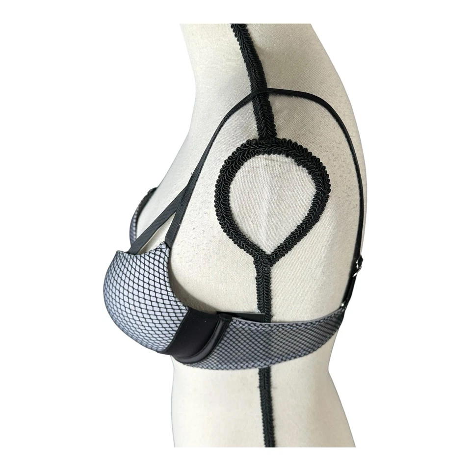 Fredericks Heartthrob Fishnet Superboost Push Up Gray Bra Size 32D NWT - Image 4 of 4