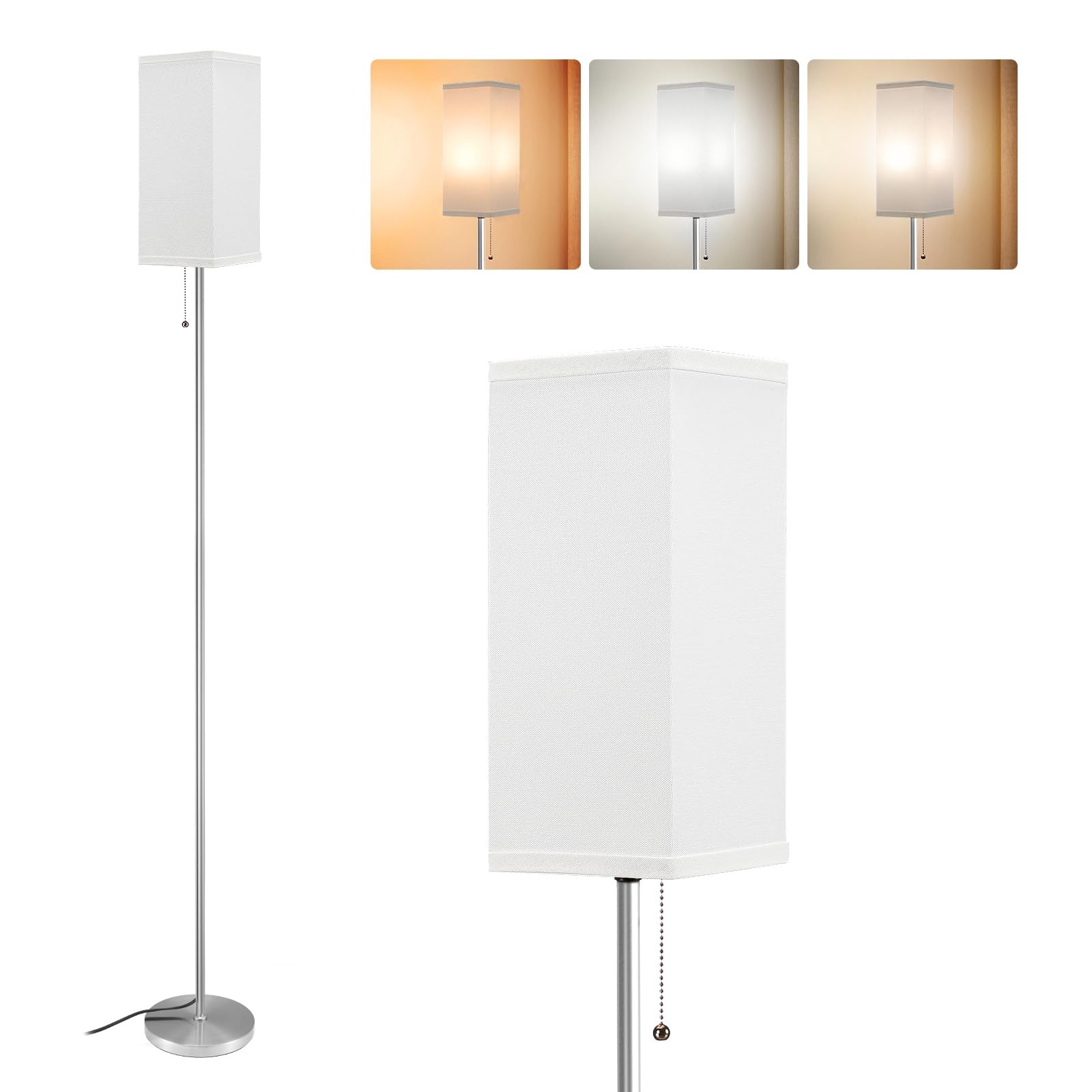 Modern Silver Floor Lamp - 3 Adjustable Color Temperatures for Living Room & Bedroom-image