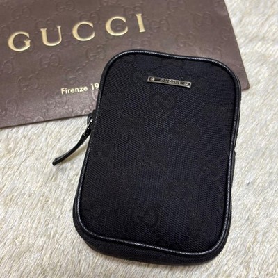 GUCCI 736 Excellent   Cigarette Case Pouch GG Canvas Black