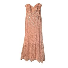 Adrianna Papell Beaded Gown Strapless Peach Formal Dress 6 NWT