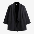 Mens Black Japanese Kimono Jacket Haori Cardigan Yukata Samurai Style Robe Top