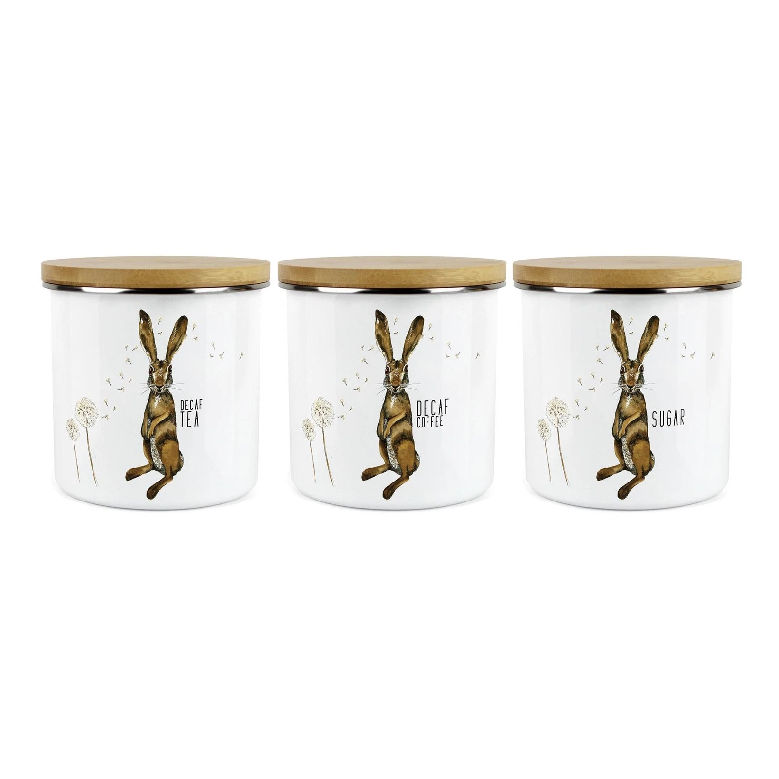Hares & Dandelions Decaf Tea, Decaf Coffee & Sugar Canister Set Kitchen Gifts