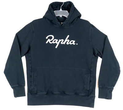 Rapha Logo Pullover Hoodie Mens M Chain Embroidered Cotton Black Bike Cycling