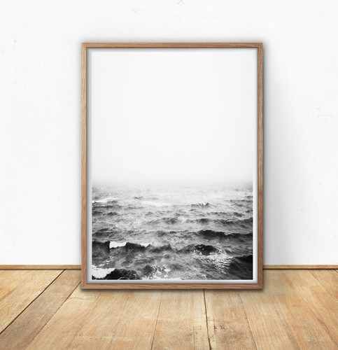 Set of 2 BW Beach Palm Trees Ocean Waves Art Prints. Great Home decor - Picture 5 of 7