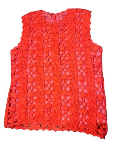 Vintage 60s Mod Crochet Knit Sleeveless Top Small