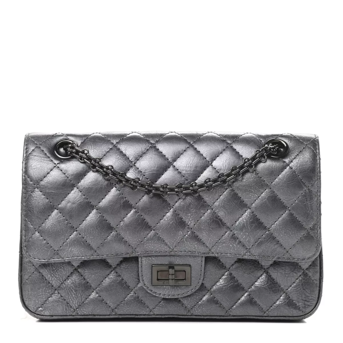 Chanel Metallic Aged Calfskin Quilted 2.55 Reissue 225 Flap Charcoal  EXCELLENT!