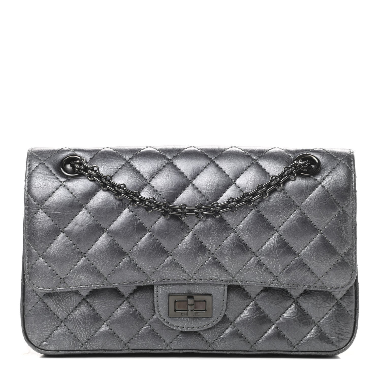 Chanel Metallic Aged Calfskin Quilted 2.55 Reissue 225 Flap Charcoal EXCELLENT!