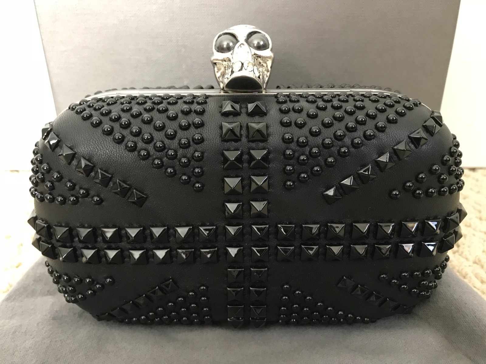 NIB Alexander McQueen Black Studded Union Jack Skull Clutch Bag Handbag $2650 image 6