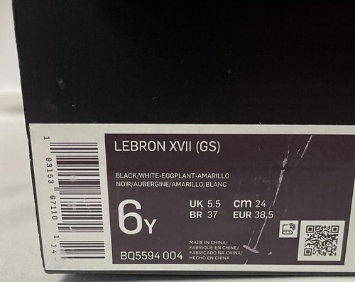Nike LeBron XVII 17 GS Lakers EP Black Eggplant Amarillo BQ5594-004 Size 6Y - Picture 8 of 8
