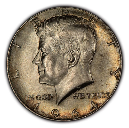 1964 50c Kennedy Silver Half Dollar - Colorful Original Toning - BU - SKU-H2532